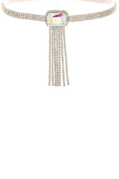 RHINESTONE RADIANT TASSEL CHOKER NECKLACE