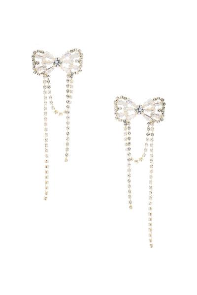 RHINESTONE CUBIC ZIRCONIA BOW TASSEL EARRING
