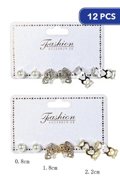 FASHION MULTI HEART EARRING 3 PAIR SET(12 UNITS)