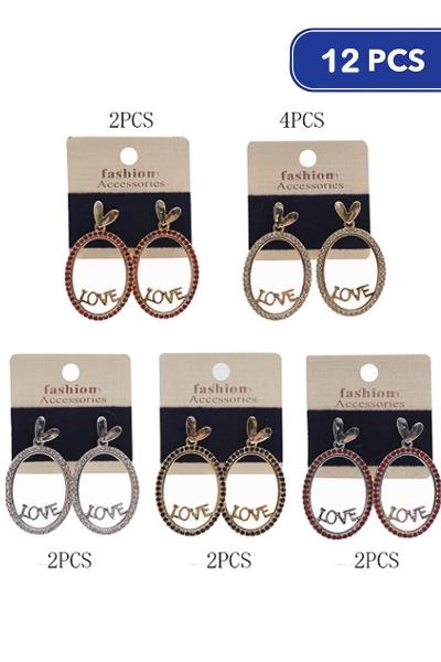 FASHION HEART RHINESTONE OVAL DANGLE EARRING (12 UNITS)