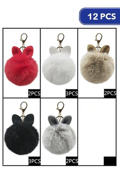 FASHION FUR EAR POM POM KEY CHAIN (12 UNITS)