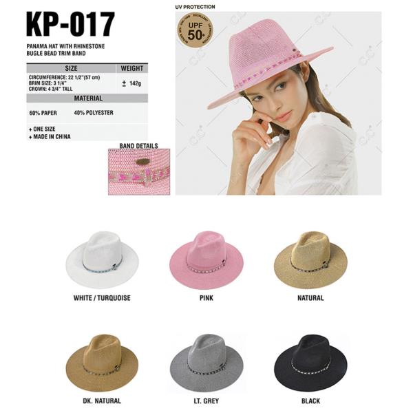 CC PANAMA HAT WITH RHINESTONE BUGLE BEAD TRIM BAND