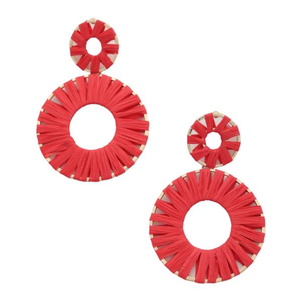 RAFFIA DOUBLE CIRCLE DANGLE EARRING