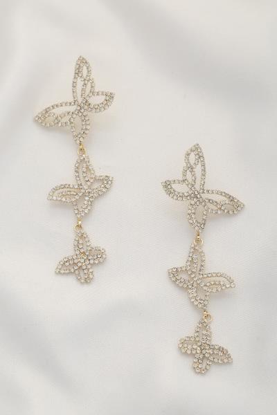 TRIPLE BUTTERFLY RHINESTONE DANGLE EARRING