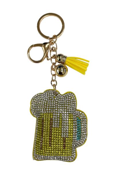 RHINESTONE BEER KEYCHAIN WITH TASSEL