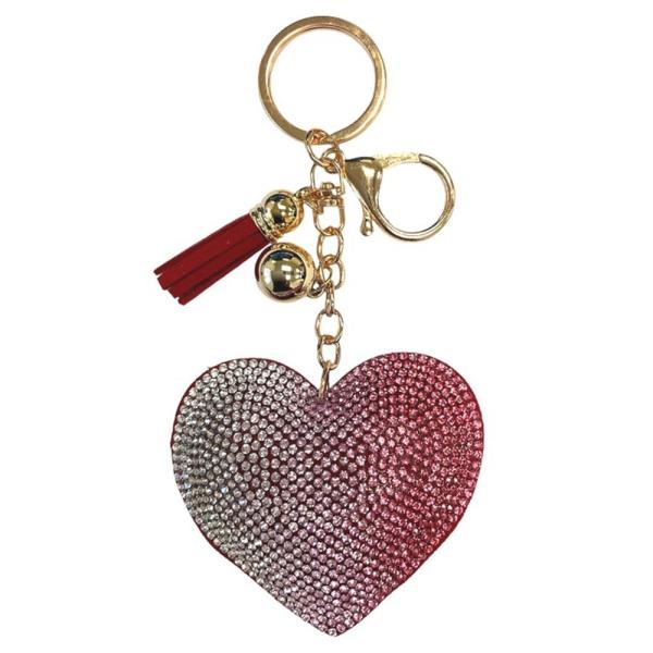 RHINESTONE HEART KEYCHAIN WITH TASSEL