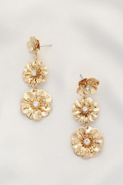TRIPLE FLOWER METAL DANGLE EARRING