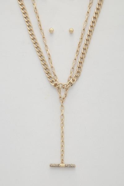 CURB LINK RHINESTONE BAR LAYERED NECKLACE