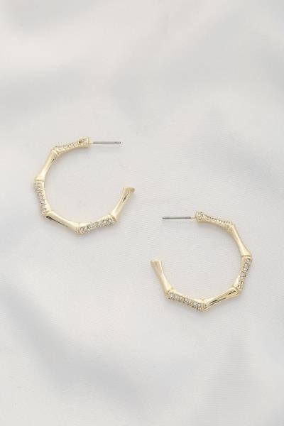 HEXAGON SHAPE RHINESTONE METAL EARRING