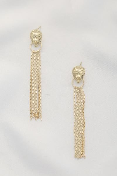 LION HEAD CHAIN TASSEL EARRING