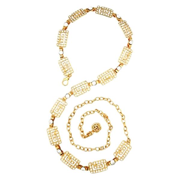 RHINESTONE CRYSTAL PATTERN MAZE LINK CHAIN HOOK BELT
