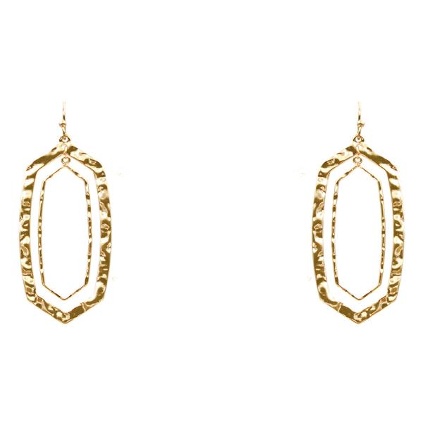 METAL HEXAGON DOUBLE DANGLE EARRING