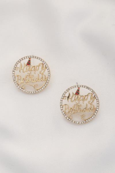 HAPPY BIRTHDAY ROUND METAL EARRING