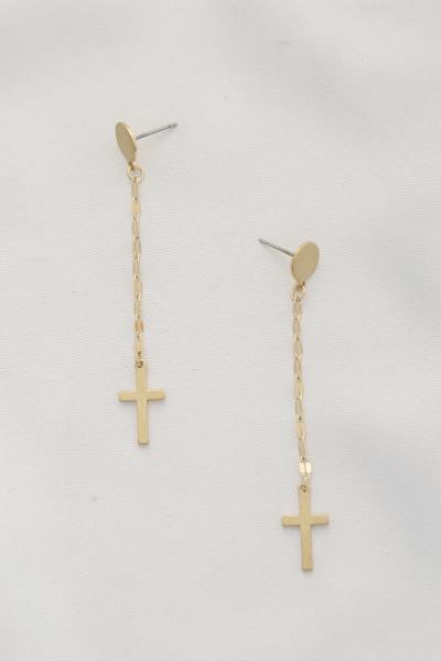 CROSS OVAL LINK DANGLE EARRING
