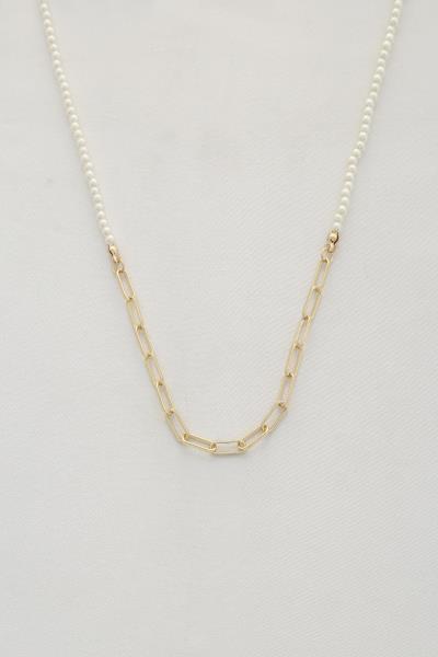 PAPERCLIP LINK PEARL BEAD NECKLACE