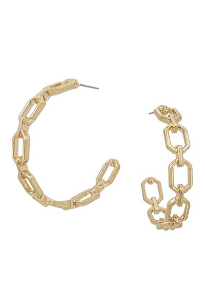 CHAIN DETAIL METAL HOOP EARRING