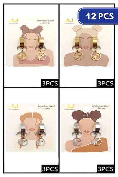 FASHION STAINLESS STEEL ACERO BUTTERFLY DANGLE EARRING (12 UNITS)