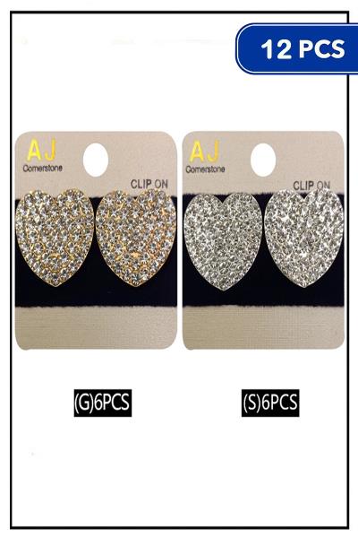 FASHION RHINESTONE HEART EARRING (12 UNITS)