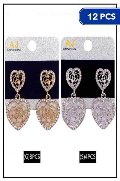 FASHION DOUBLE ROSE HEART EARRING (12 UNITS)