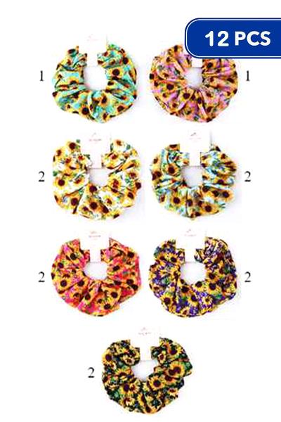 FASHION FLOWER HAIR SCRUNCHIES (12 UNITS)