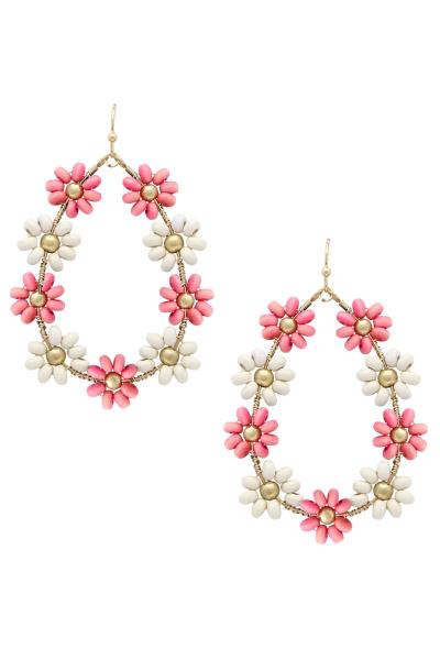 TEARDROP WOOD FLOWER EARRINGS