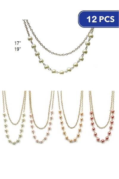 FASHION 2 LAYERED PEARL NECKLACE (12 UNITS)