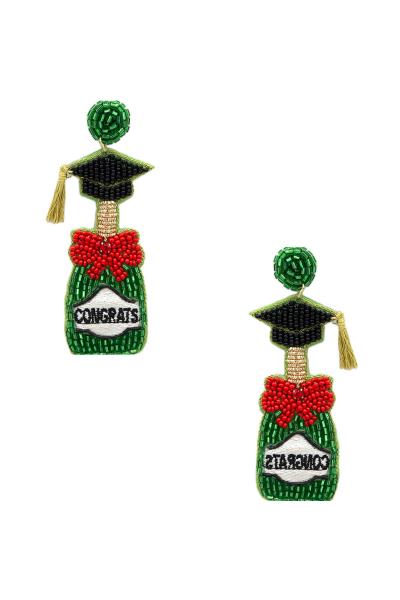 SEED BEAD "CONGRATS" CHAMPAGNE DANGLE EARRING