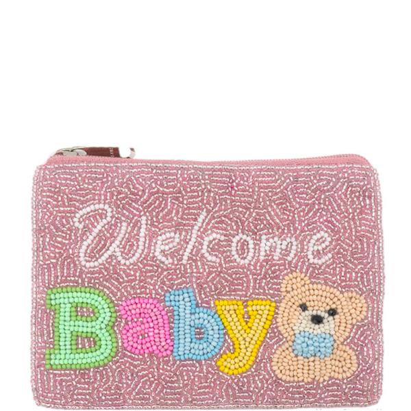 "WELCOME BABY" SEED BEADED COIN PURSE BAG