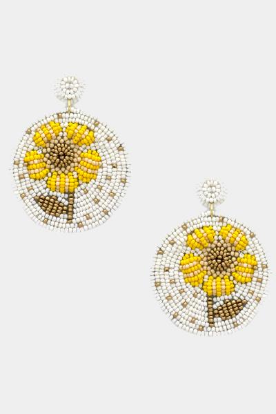 SEED BEAD FLOWER IN CIRCLE DANGLE EARRING