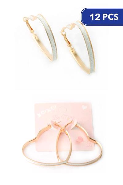 FASHION GLITTER HEART HOOP EARRING (12 UNITS)