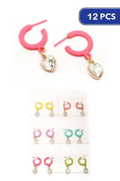 FASHION COLOR HOOP STONE DANGLE EARRING (12 UNITS)