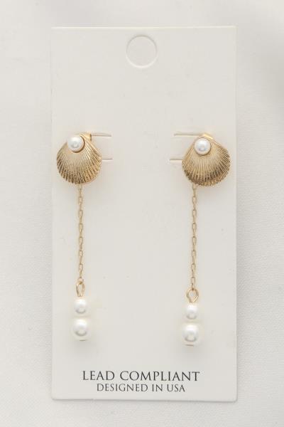SEASHELL PEARL BEAD CHAIN DANGLE EARRING