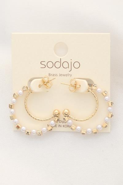 SODAJO PEARL CRYSTAL BEAD OPEN CIRCLE EARRING