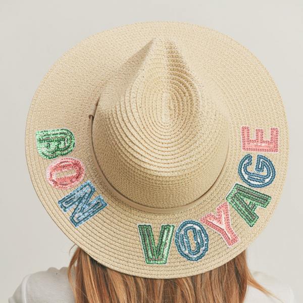 SEQUIN LETTER BON VOYAGE PANAMA HAT