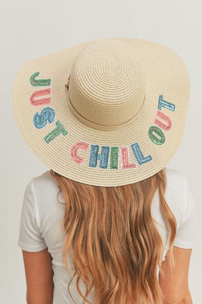 SEQUIN LETTER JUST CHILL OUT FLOPPY HAT.