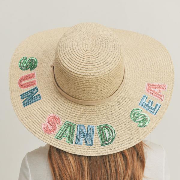 (ONLINE ONLY) SEQUIN LETTER "SUN SAND SEA" FLOPPY HAT
