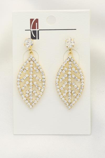 LEAF RHINESTONE DANGLE EARRING