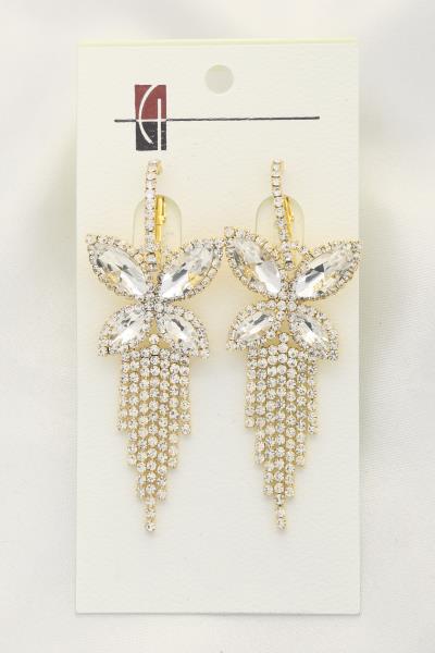 FLOWER RHINESTONE STRAND DANGLE EARRING
