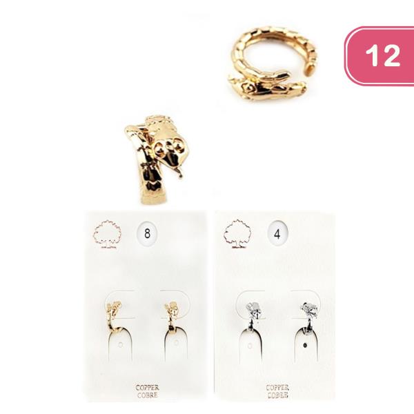 FASHION SNAKE STAINLESS STEEL HUGGIE EAR CUFF (12 UNITS)