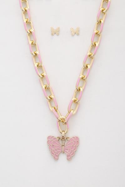 BUTTERFLY PENDANT OVAL LINK NECKLACE