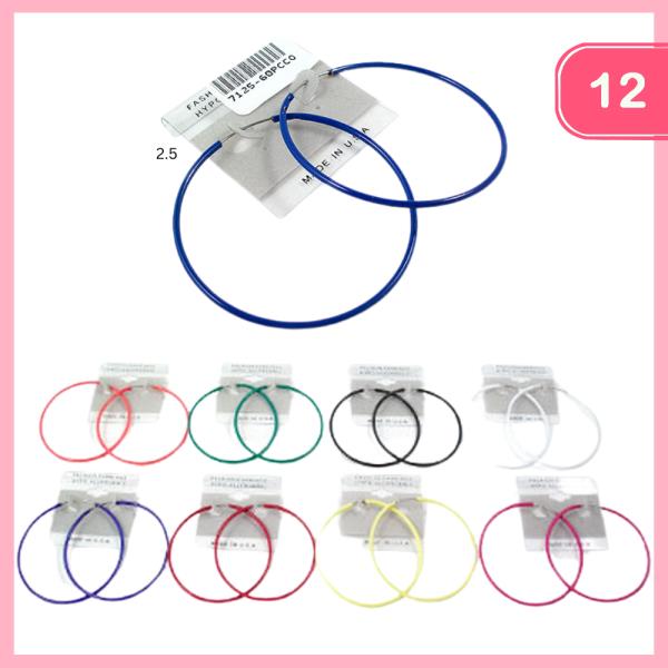 hYPOALLERGENIC ASST COLOR HOOP EARRING (12 UNITS)