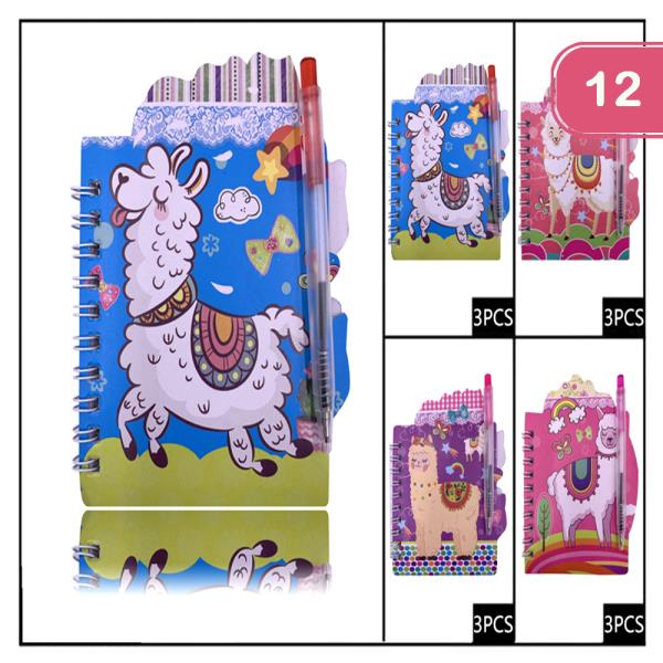 FASHION LAMA NOTEBOOK WITH PEN (12 UNITS)