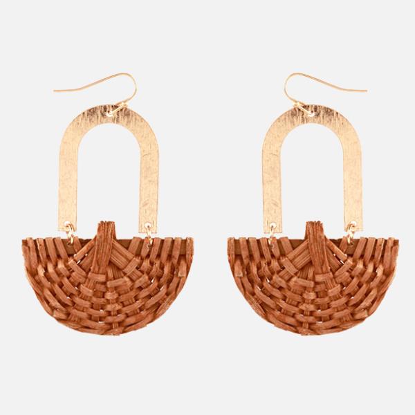 RATTAN GEOMETRIC FISH HOOK EARRING