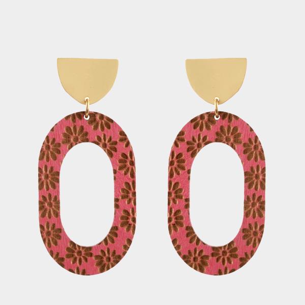 METAL WOODIMPRINT FLOWER EARRING