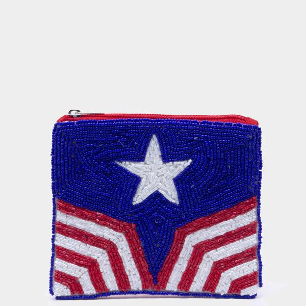 AMERICAN FLAG SEED BEAD COIN PURSE