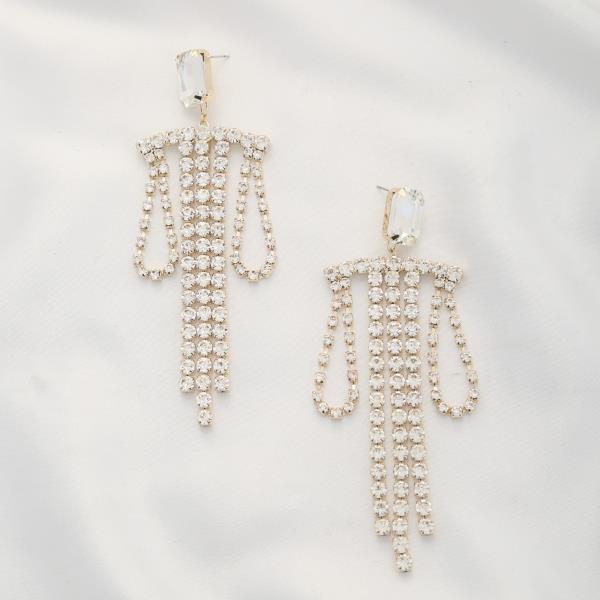 EMERALD RHINESTONE CHAIN DANGLE EARRING