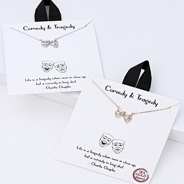 18K GOLD RHODIUM DIPPED COMEDY TRAGEDY ONE NECKLACE