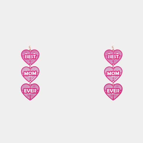 BEST MOM EVER TRIPLE HEART DANGLE EARRING