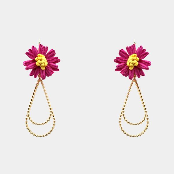 RAFFIA FLOWER TEARDROP DANGLE EARRING