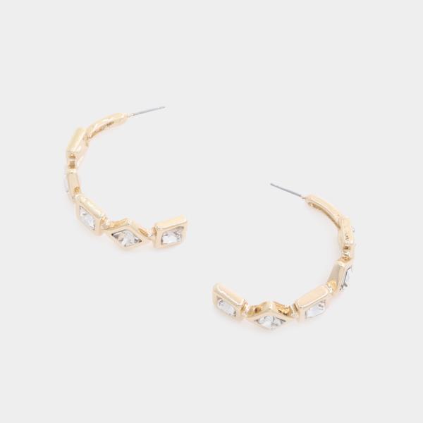 RHOMBUS SHAPE CRYSTAL OPEN HOOP EARRING